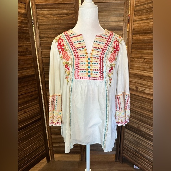 beachlunchlounge Tops - BeachLunchLounge Boho Embroidered Floral Bell Sleeve